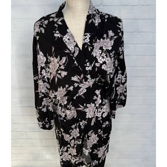 Spiritual Gangster Black Floral Kimono Swim Suit Lightweight Coverup -sz OS - Picture 2 of 6